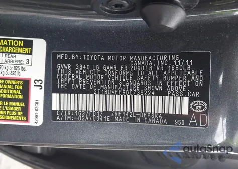 2011 Toyota Corolla S from USA, damaged, VIN 2T1BU4EE9BC739224